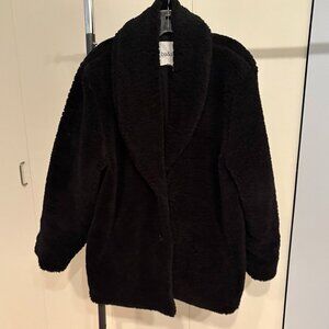 Ba&sh Welli Faux Sterling Shaw Collar Teddy Coat, Size L Black
